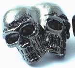 Slate-Grey Double Skull Metal Bead - heavy with large hole