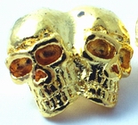 Bright Gold Double Skull Metal Bead - heavy with large hole