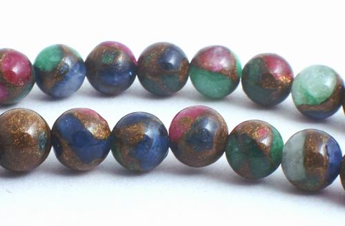 Vintage Mosaic Gold, Green & Blue Shell Beads - 6mm