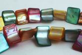 Gold, Aqua & Maroon Mother-of-Pearl Triangler Nugget Beads