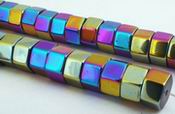 Unusual Aurora Borealis Magnetic Hematite Hexagonal Beads - Heavy!