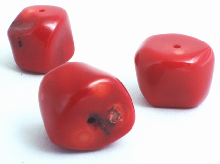 4 Large Gleaming Chunky Red Coral Nugget Beads