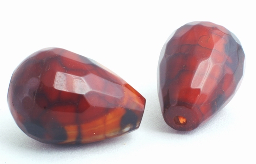 2 Magnificent Fire-Red FAC Agate Teardrop Beads - Large 26mm