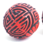 2 Large Deep-Red Mystical Carved Cinnabar Beads