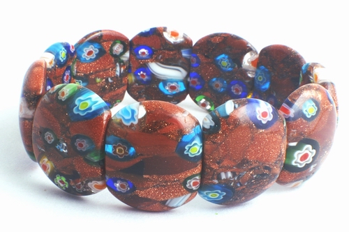 Sparkling Goldstone Millefori Flower Bracelet