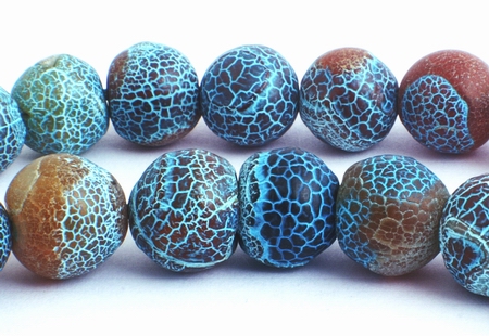 Unusual Frosted Brown with Blue Spider Web Agate Beads - Large 12mm