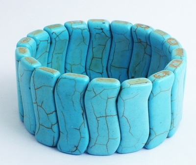 Chunky Blue Turquoise S-Shapes Bracelet - Heavy!