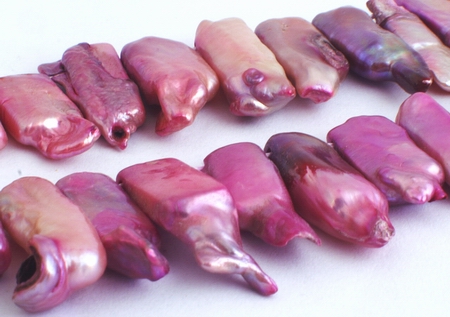 50 Unusual Large Magenta Biwa Stick Pearls - Top-Drill