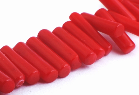 152 Vibrant Fire-engine Red Coral Tube Beads - 12mm x 3mm