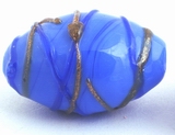 5 Beautiful Blue & Gold Lampwork Barrel Beads