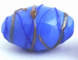 5 Beautiful Blue & Gold Lampwork Barrel Beads
