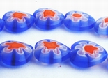 Ravishing Shiny Blue & Orange Flower Millefiori Button Beads