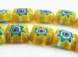 Enticing Yellow & Blue Flower Millefiori Square Button Beads