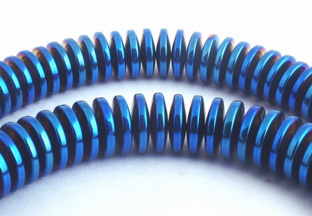 156 Heavy High-Tech Metallic Blue Hematite Heishi Rondelle Beads