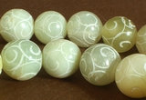Large 12mm Vintage Pale Green Carved Mountain Jade - Heavy!