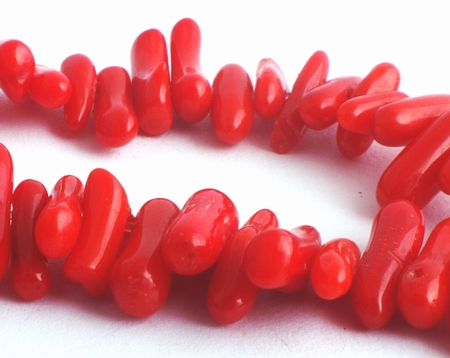 Striking Shiny Deep Red Coral Chip Beads