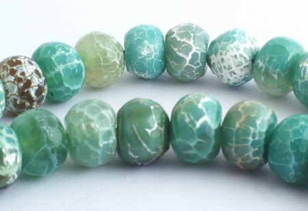63 Rich Faceted Aqua-Green Crab Fire Agate Rondelle Beads