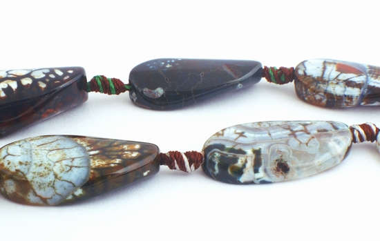 10 Large Gleaming Wavy Web Agate Beads - Beautiful Sheen!