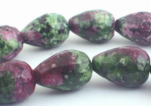 28 Deep Passionate Red & Green Ruby Zoisite Teardrop Beads