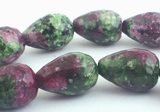 28 Deep Passionate Red & Green Ruby Zoisite Teardrop Beads