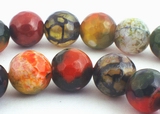 Large 10mm Shiny Deep Red & Green Faceted Fire Agate Beads