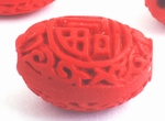 4 Fire-Red Carved Cinnabar Oval Beads