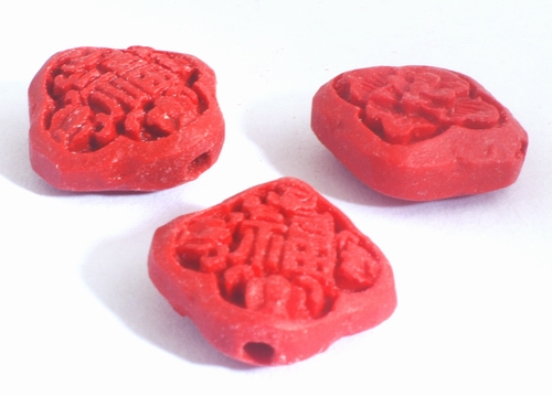 4 Fire-Red Diamond Cinnabar Button Beads