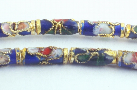 Intricate Royal Blue & Gold Cloisonne Tube Beads
