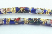 Intricate Royal Blue & Gold Cloisonne Tube Beads