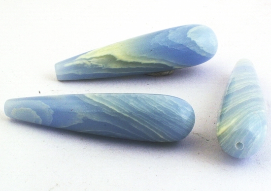 5 Long Cool-Cyan Blue Lace Calsilica Icicle Teardrop Beads