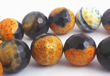 Unusual Faceted Orange & Black Tiger Mane Agate Beads - 14mm