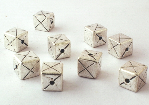 20 Large Silver Domino Cube Spacer Beads - 6mm