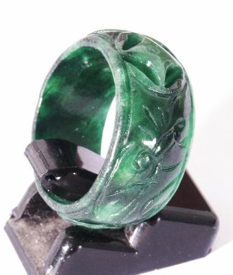 Enchanting Chinese Carved Green Jade Ring