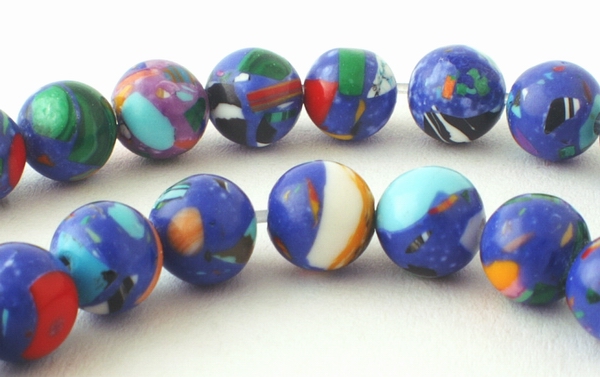 Deep Blue & Red Picasso Calsilica Beads - 6mm