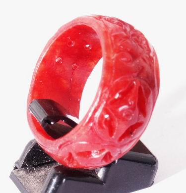 Vibrant Chinese Carved Red Jade Ring