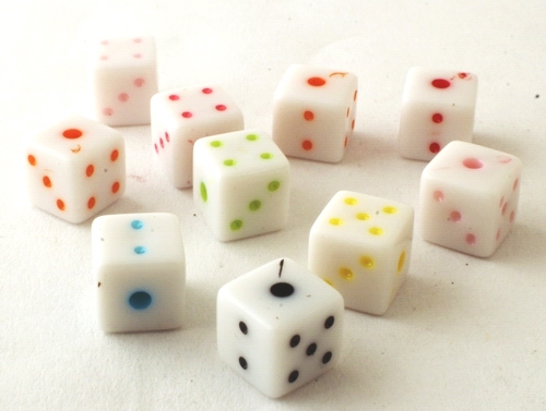 50 White Dice Cube Pony Beads - 7mm