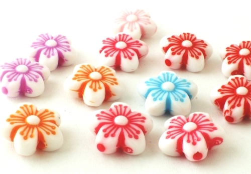 35 Large Petal Pony Beads - Red, Blue, Purple & White