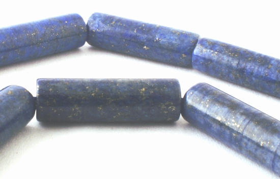 Deep Blue & Gold Lapis Tube Beads - 22mm x 6mm