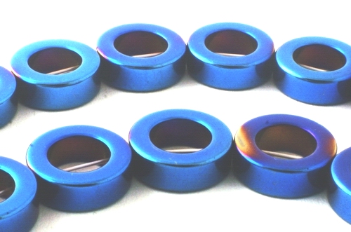 32 Dramatic Large AB Neon-Blue Hematite Frame Ring Beads - 12mm