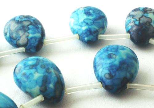 23 Aqua Blue Rainflower Viewing Stone Teardrop Beads