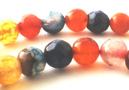 Shiny Golden Summer-Orange & Blue Faceted Agate Beads