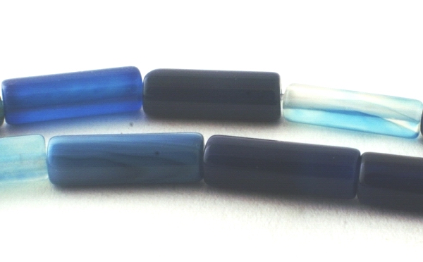30 Slender Deep Blue Agate Tube Beads - 12mm x 4mm