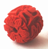 2 Deep-Red Carved Drum Cinnabar Beads