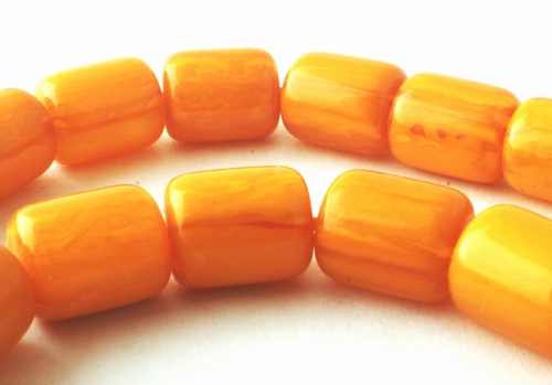 Shiny Old Mustard Amber Barrel Beads