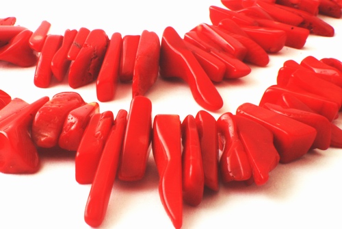 96 Long 30mm Red Coral Top-Drill Icicle Beads - Heavy!