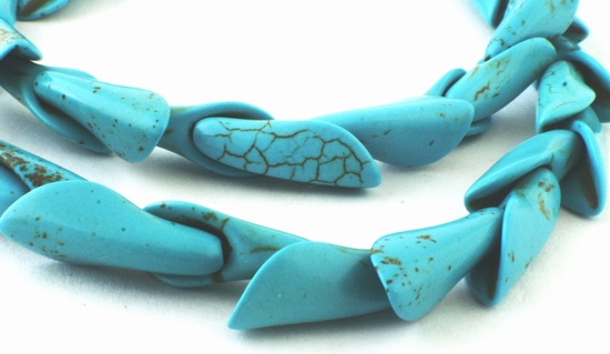 44 Unusual Large Closed-Petal Blue Turquoise Beads - 19mm x 7mm