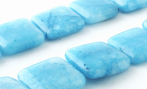 28 Gleaming Sky-Blue Agate Square Tile Beads