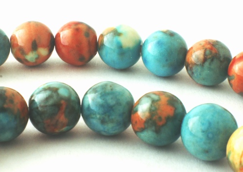 Shiny Aqua-Blue & Orange Rainflower Viewing Stone Beads - 4mm, 6mm or 8mm