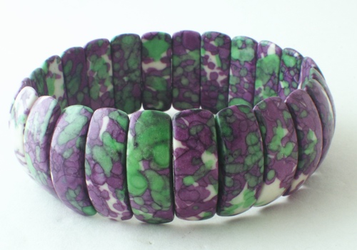 Purple & Green Quarter-Moon Rain Flower Viewing Stone Bracelet