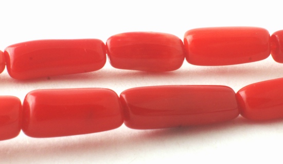 30 Shiny Red Coral Barrel Tube Beads